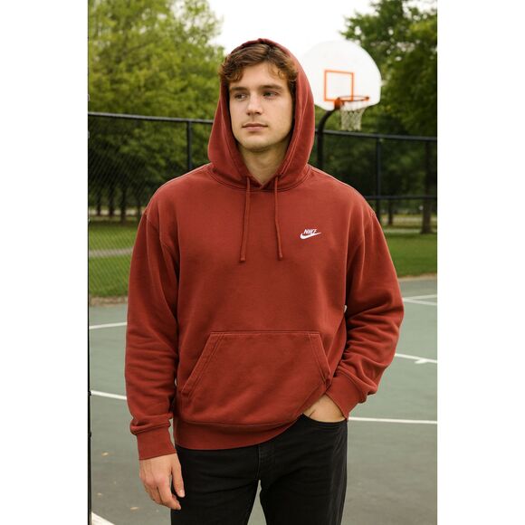 Nike Hoodie XXL Clay Red Embroidered Logo Pullover Streetwear Casual Flawed - Picture 1 of 6